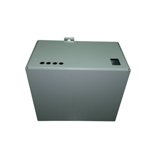 Metal telecom enclosure box with ventilation holes and cable entry